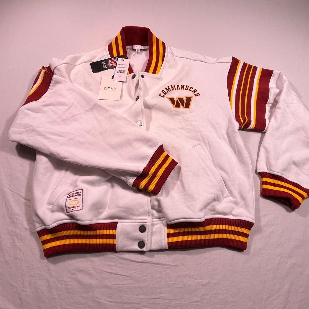 Washington Commanders NFL WEAR by Erin Andrews White Varsity Jacket XXLTG
